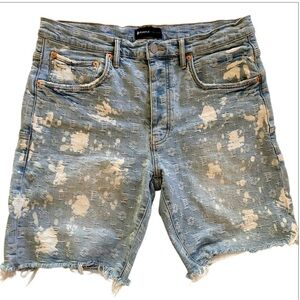 Purple-Brand men’s jacquard shorts. Distressed Light Wash Raw Hem Size 34